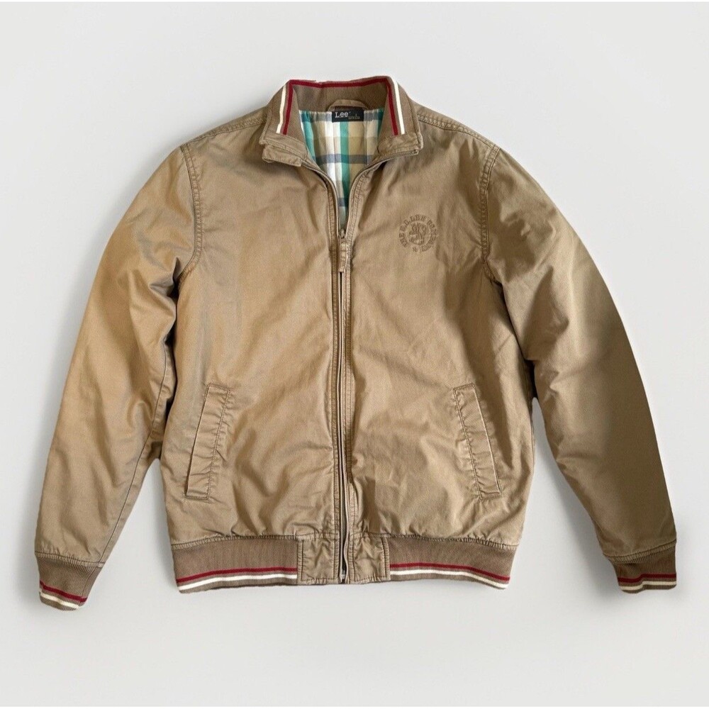 Lee Bomber Jacket Men’s Size Small Tan Beige Full Zip Insulated Lining